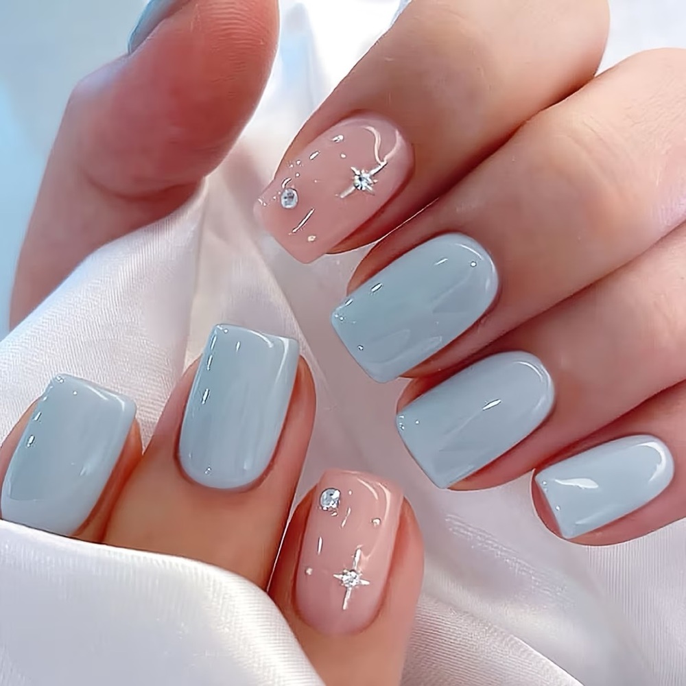 Blue and Nude Nails